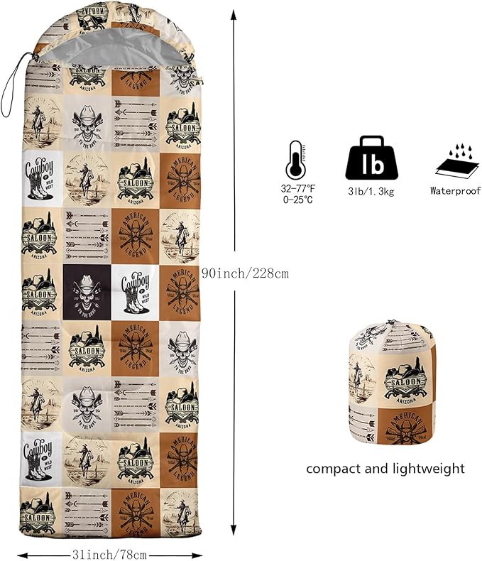 Sleeping Bags for Adults and Kids3D Printing Camping Sleeping Bag for Girls Boys Lightweight Waterproof Cold/Warm 3-SeasonOutdoor Travel with Compression Bags