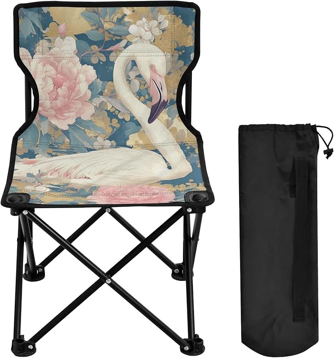 White Flamingos Pink Peonies Packable Backpack Chairs for Adults Ultralight Packable Chair with Carrying Bag Outdoor Chairs for Indoor Indoor