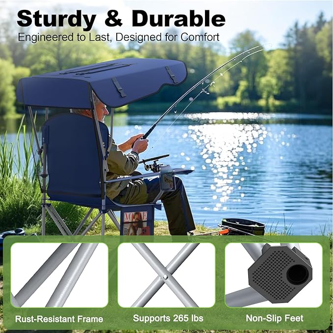 Portable Camping Chair with Canopy - Folding Chair with Canopy Durable 600D Oxford Canopy Chair for Camping Beach Picnics Fishing &amp Sports