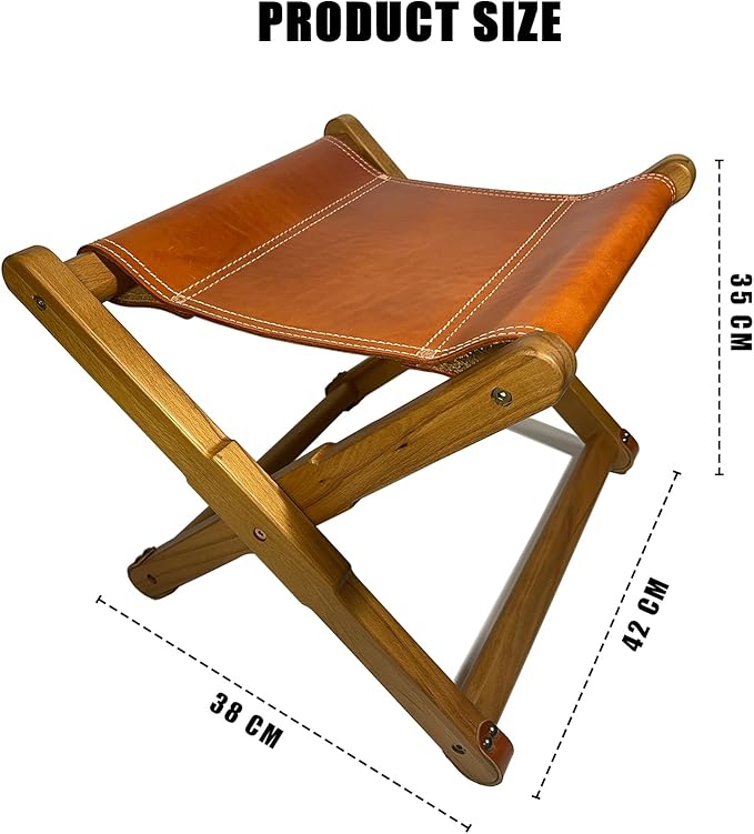 Foldable Leather Stool Portable Beech Wood Artist Folding Stool Italian Top Vegetable Tanned Leather Seat Home Fashion Genuine Leathers Director’s Stools for Home Outdoor Camping Fishing