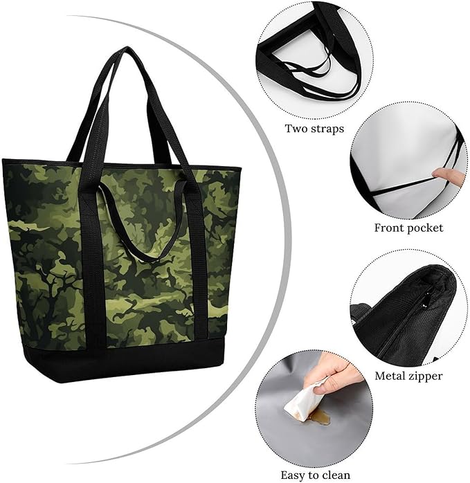 Insulated Shopping BagLarge Reusable Cooler Bags Camo Woodland Camoflage Printed Foldable Shopping BagTravel Waterproof Shoulder Bag