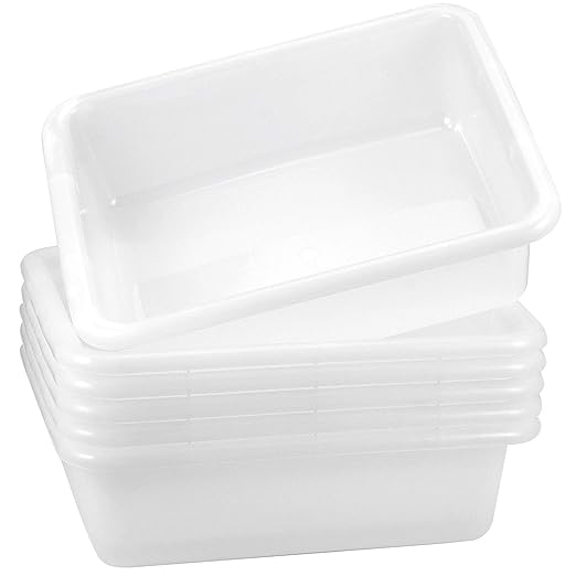 ZOENHOU 4 Pack 10 L Bus Tubs Plastic Bus Box Tote White Commercial Plastic Bus Box Tote Box Wash Basin Tote Box for Pantry Washing Dishes 5 Inch Deep