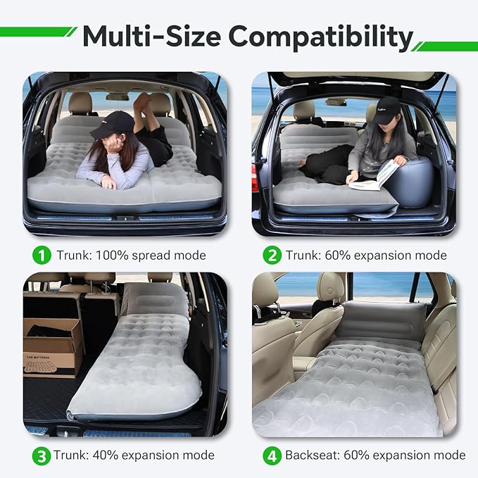 SUV Air MattressThickened Flocked Camping Bed for CarIncludes Electric Pump &amp 2 Foot PedalsPortable Inflatable car Mattress (Gray)