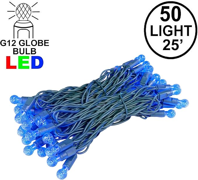 Novelty Lights 25FT 50 LED G12 Christmas String Lights Tree Lights Indoor Outdoor Commercial Grade LED Mini Light Set with 40000 Hours Rating Christmas Lights Christmas Tree Lights Blue