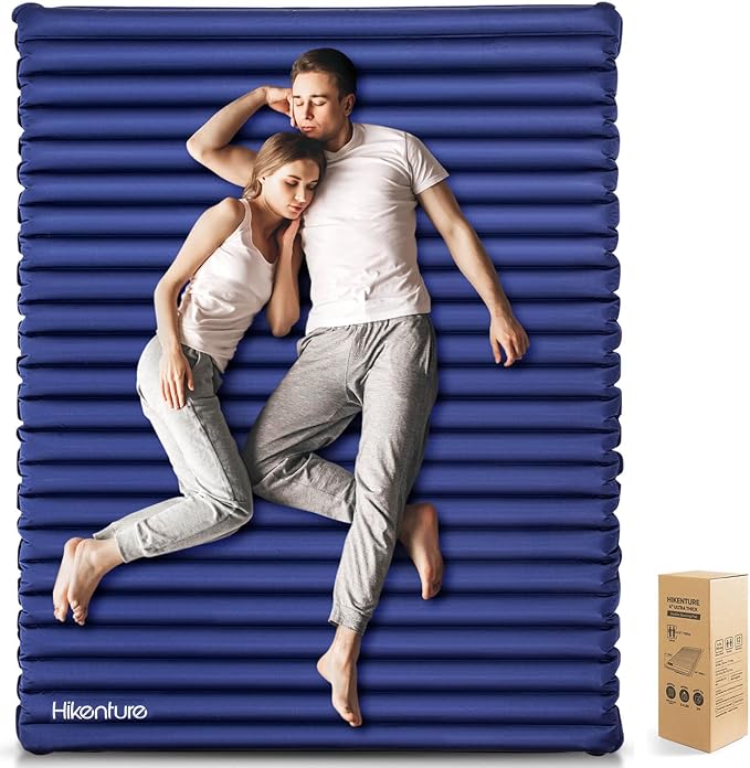 Hikenture Double Sleeping Pad for Camping 4 Extra-Thick Camping Mattress 2 Person Inflatable &amp Ultralight Sleeping Mat for Backpacking Hiking (Navy Pumpsack Full XL)