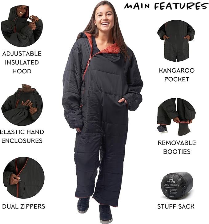 Selk'bag Lite Wearable Sleeping Bag - Outdoor and Indoor Sleeping Bags for Camping Hiking Travel and Backpacking w/ Stuff Sack - Lightweight Sleeping Bag Suit - Temp Rating 48-55 degrees F