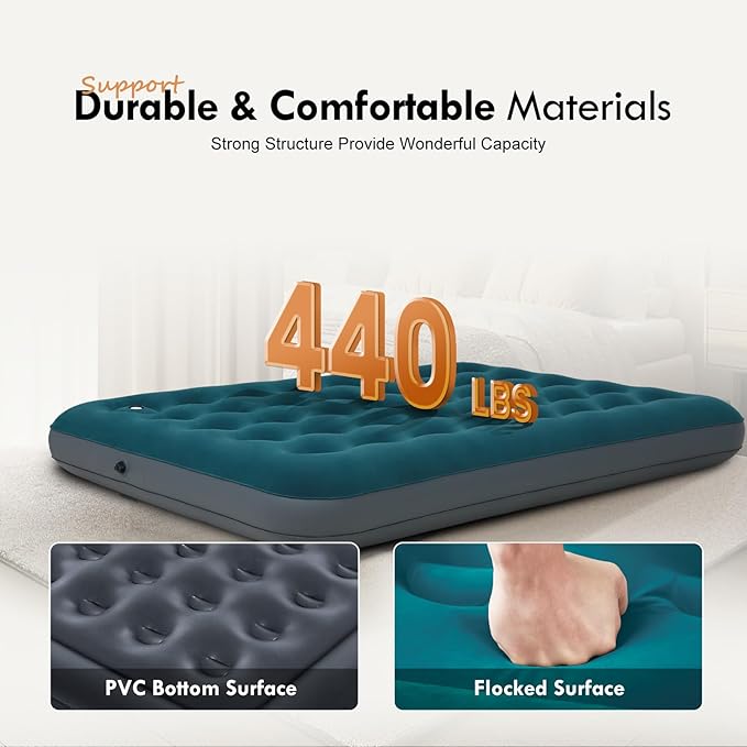 Full Size Camping Air Mattress with Built in Foot Pump Inflatable Bed Blow Up Mattress Sleeping Pad