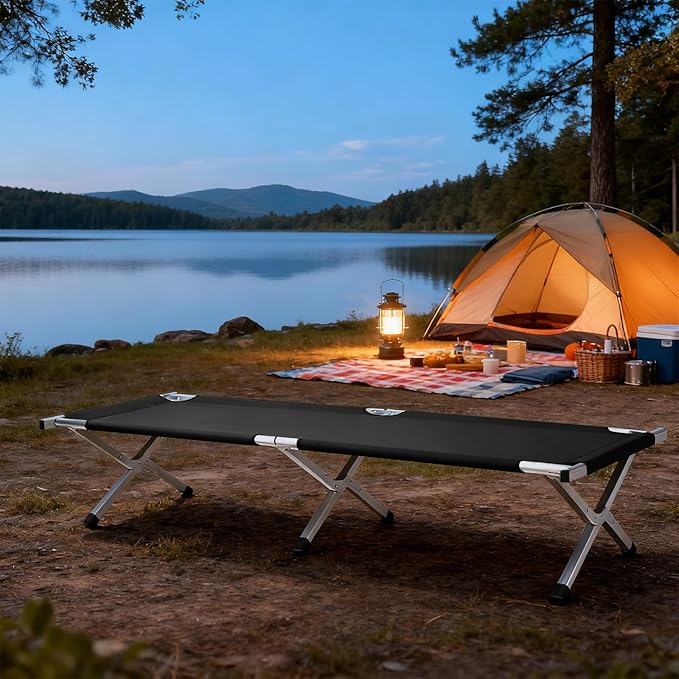HOMSUPPLIE'S Folding Camping CotOutdoor Portable Camp Bed Sleeping Cots with Carry Bag (Black)