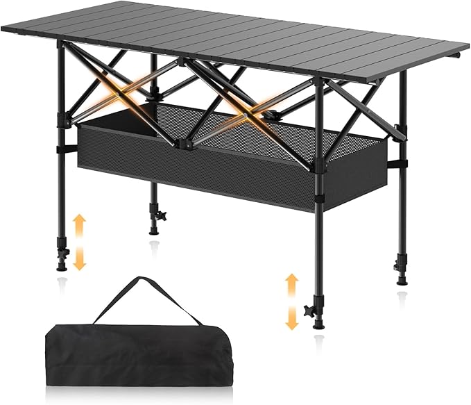 Camping Table Portable Folding Roll-Up Picnic Table with Carry Bag &amp Detachable Storage Pockets Lightweight Outdoor Table for Camping Beach Backyard Party BBQ Patio