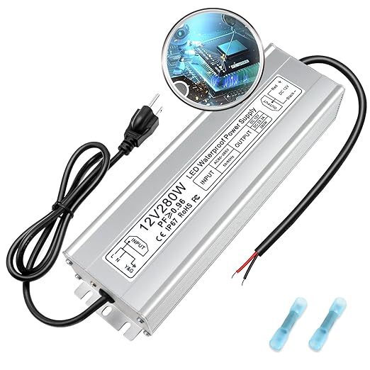 inShareplus 12V 280W Power Supply AC 110-260V to DC 12 Volt IP67 Waterproof LED Driver DC 12V 23.33A Low Voltage Transformer with 3-Prong Plug for LED Outdoor Light Computer Project