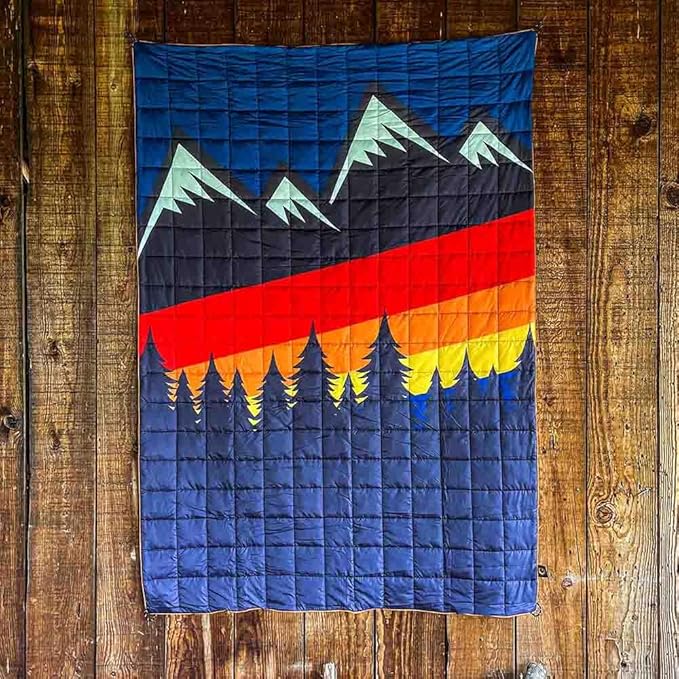 Gorilla Dirt Color Stripe Mountains Puffy Adventure Camp Blanket | Weather Resistant Compressible | Use Outdoors and Indoors | Adventure Ready