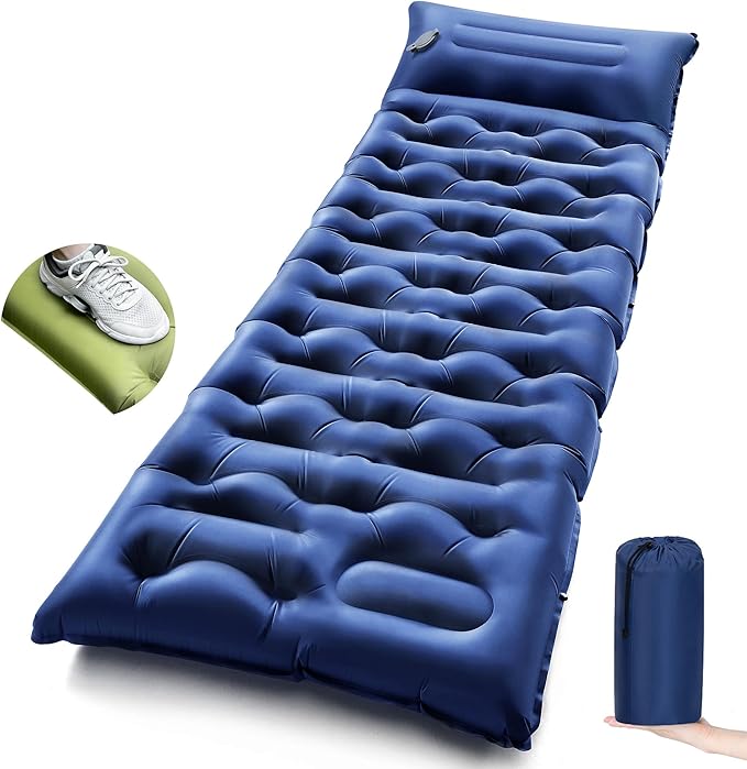 Camping Sleeping Pad5.9 Inch Thick Camping Mat with Built in Pillow and Foot PumpSelf Inflating Sleeping Pad for Camping Backpacking（Green