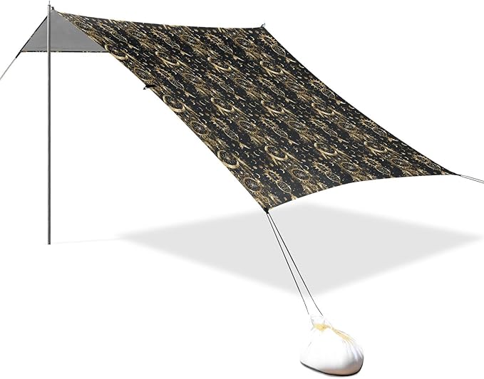 ALAZA Gold Dreamcatcher Moon Beach Tent Sun Shelter UPF50+ Protection Beach Shade Canopy w/ 4 Sandbags for Outdoor Camping Fishing Backyard Fun Picnic 10x9 ft