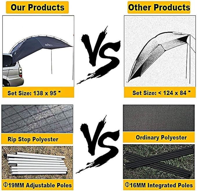 Versatility Camping Tent for Truck BedSUV RVing VanTrailer and Overlanding Portable Teardrop Awning Canopy Tear Resistant Tarp with 2 Sandbag