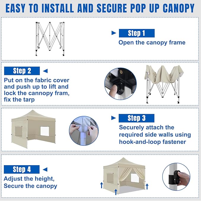 Yesker 10x10 Pop Up Canopy Tent with 4 Sidewalls Portable Folding Outdoor Canopy Easy Setup Gazebo Waterproof Instant Shelter Tent w Wheel Carry Bag sandbag for Events Parties Camping Khaki Brown