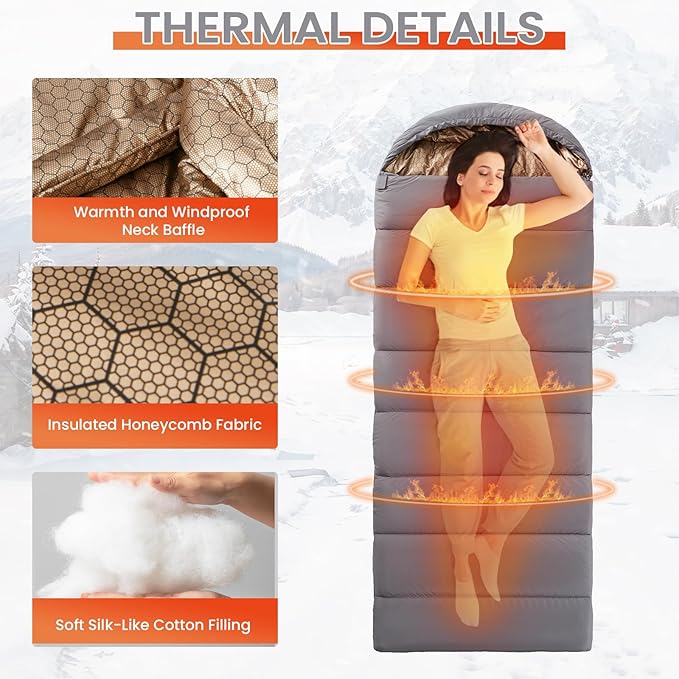 WILDROOTS Warm Sleeping Bags for Adults Backpacking Lightweight Cold Weather Sleeping Bag for Warm Camping Hiking Outdoor Travel Hunting with Compression Bags