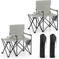 Goplus Oversized Camping Chair with Side Table Folding Heavy-Duty Picnic Chair w/ 2 Storage Pockets Cup Holder Padded Armrests Carrying Bag Portable Outdoor Chair for Fishing RV Trip (Gray2)