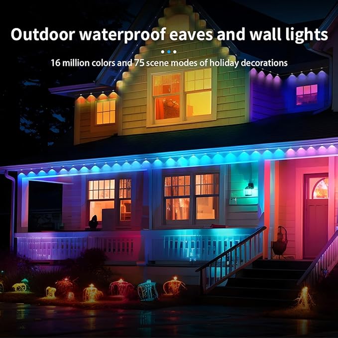Permanent Outdoor Light50ft with 30 LED Eaves LightsSmart RGB Outdoor Lights with 75 Scene ModesIP67 Waterprooffor Halloween DecorationsChristmasPartywith App and Remote