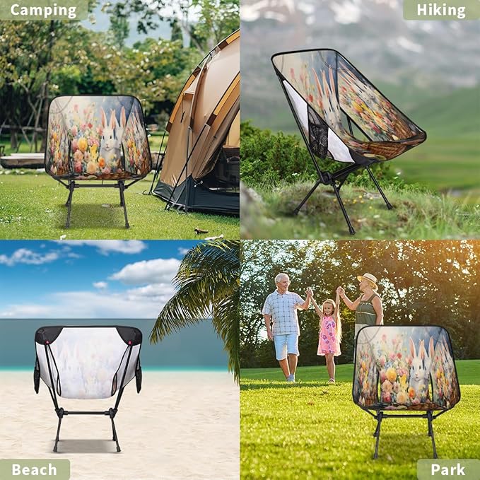 Animal Rabbits Camping Chair Lightweight Portable Chairs for Adults Easy Installation Outdoor Foldable Camping Chair for Camping Fishing Hiking Picnic Beach
