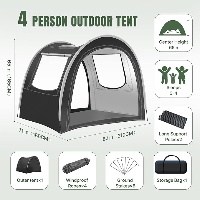 Tunnel &amp Camping Tent 82x71x65 in 2/3/4 Person Three-Layer Design with Mesh/PVC/Oxford Fabric Glamping Tent Weatherproof/Sunshade Portable Tents for Outdoor Easy Setup