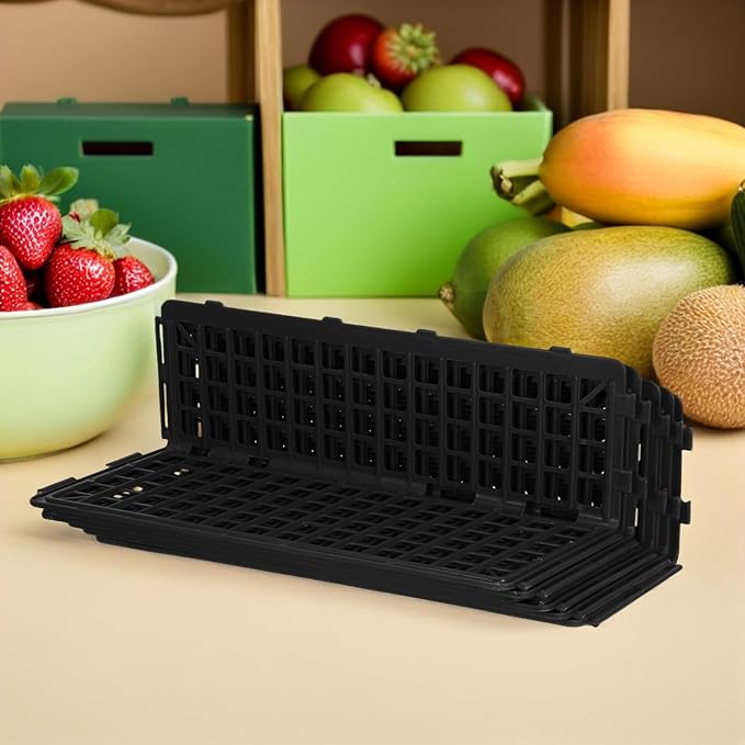 LOGOFUN 6PCS Plastic Shelf Rail Guardrail Supermarket Produce Display Divider for Grocery Store Shop Market Home Supplies - Black