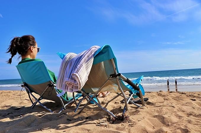 Nice C Low Beach Chair Beach Chairs for Adults 2 Pack Sling Folding Portable Concert Kids Boat Sand Chair with Cup Holder &amp Carry Bag (2 Pack of Blue)