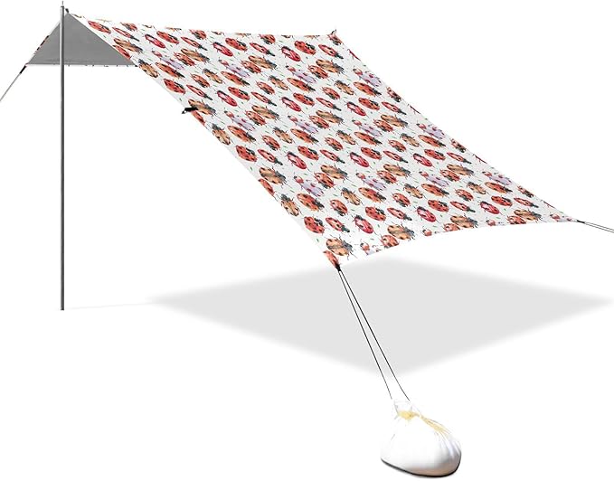 ALAZA Lady Bug Watercolor Beach Tent Sun Shelter UPF50+ Protection Beach Shade Canopy w/ 4 Sandbags for Outdoor Camping Fishing Backyard Fun Picnic 10x9 ft