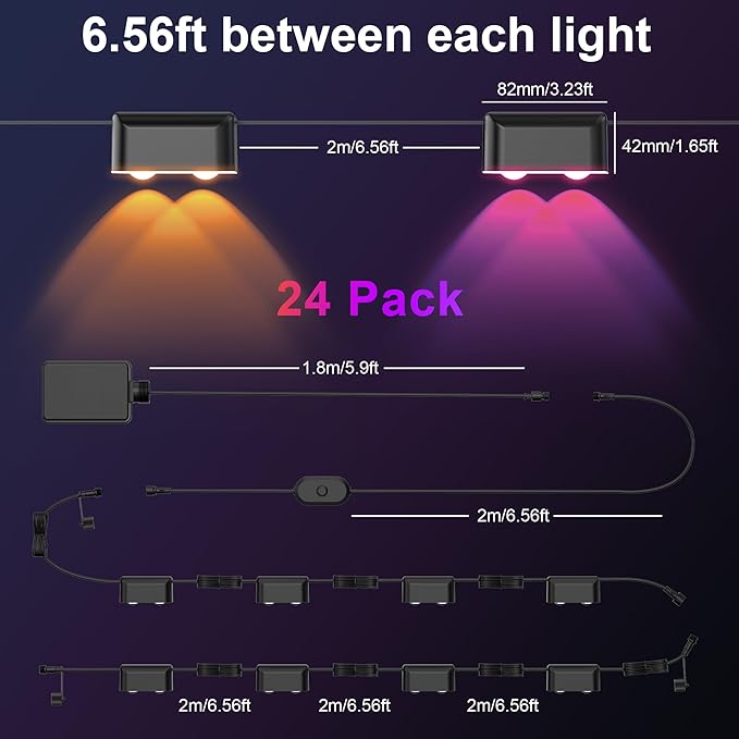 Outdoor Deck Lights 24 Lights Smart Fence Lights Compatible with Alexa &amp Google Home IP65 LED Patio Deck Lighting with Remote Fence Lighting Music Sync for Patio Yard Garden(157.2ft)
