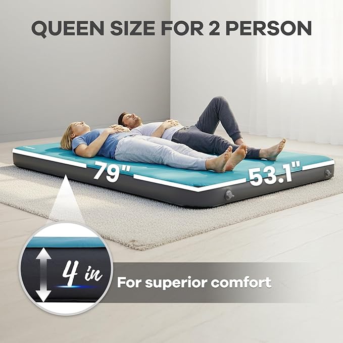 FUNDANGO 4'' Thick Self Inflating Sleeping Pad with Foam 8.7 R Value XL Double Mattress Outdoor Portable Camping Air Mat for Tent Car or Home