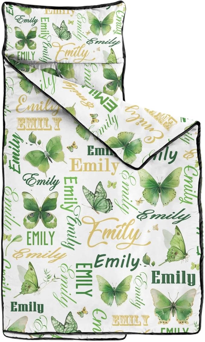 Personalized Toddler Nap Mat – Custom Name Sleeping Bag with Pillow &amp Blanket Roll-Up All-in-One Nap Mats