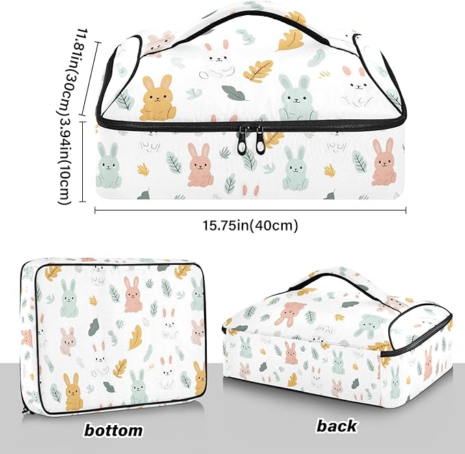 Casserole Carrier Cute Rabbits PatternInsulated Casserole Carrier for Hot or Cold Food Thermal Lunch Tote for Potluck Parties Picnic Beach Fits 9 x 13 Inches Baking Dish
