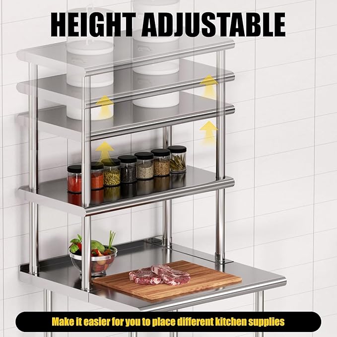 Double Overshelf 2 Tier Stainless Steel Shelf 12 x 36 Inch Weight Capacity 330lb for Prep Work Table in Restaurant Home and Kitchen