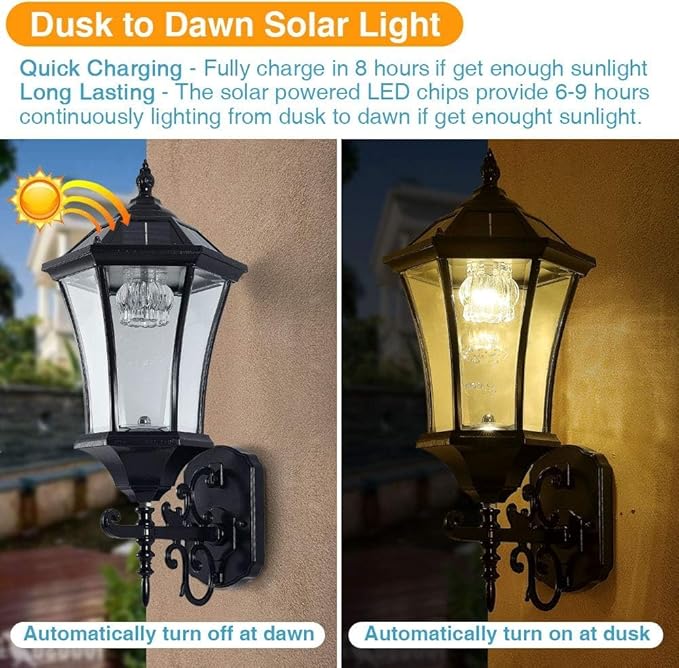 Solar Wall Lantern Outdoor Wireless Dusk to Dawn Solar Wall Mount Light 21 Large LED Wall Sconce Fixture with Clear Glass and Aluminum Housing Weatherproof 2 Pack