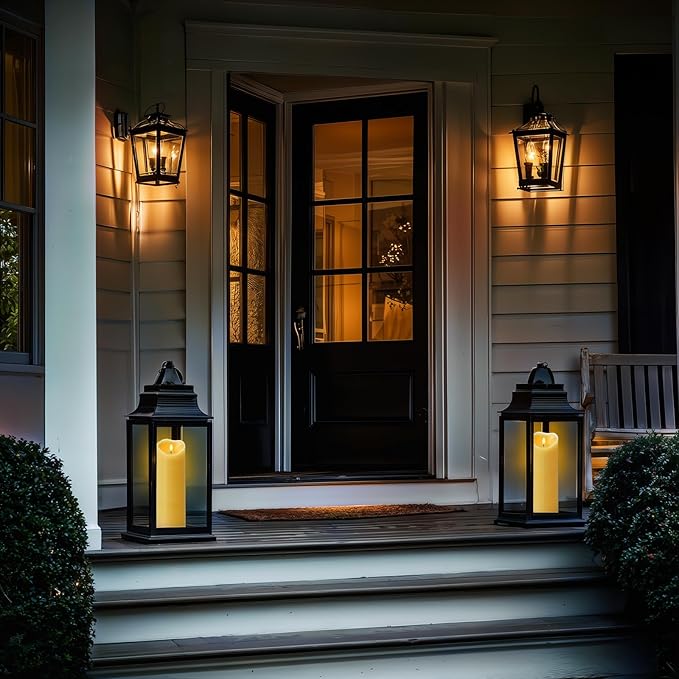 Amagic 4” x 12” Extra Large Waterproof Outdoor Flameless Candles Battery Operated with Remote Control and Timer Flickering LED Pillar Candle for Outdoor Patio Porch Decor Dark Ivory Set of 2