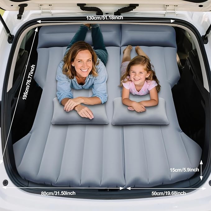 SUV Air Mattress Car Air Mattress Compatible with Tesla Model Y Camping Bed for Car Backseat Inflatable Sleeping Pad with Pump Truck Jeep Travel Bed for Camping Road Trip (Grey)