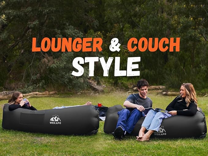 WEKAPO Inflatable Couch Air Lounger Chair - Camping &amp Beach Accessories Portable Blow up Sofa for Hiking Lawn Indoor/Outdoor Movies &amp Music Festivals. Lightweight and Easy to Set Up Air Ham
