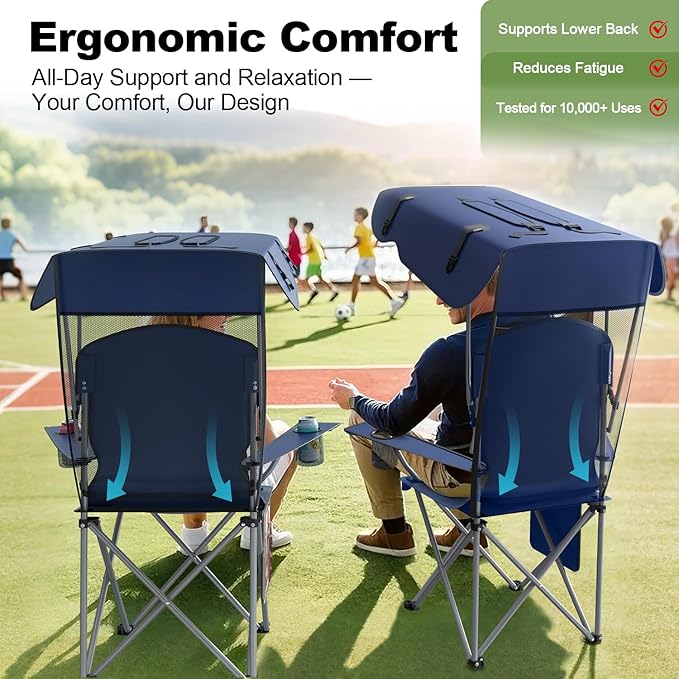 Portable Camping Chair with Canopy - Folding Chair with Canopy Durable 600D Oxford Canopy Chair for Camping Beach Picnics Fishing &amp Sports