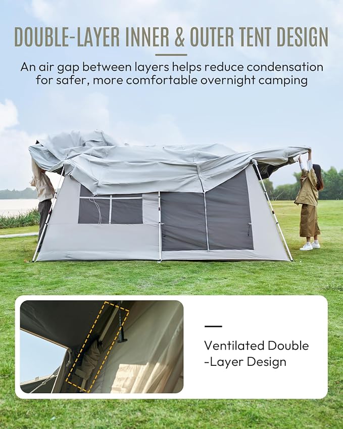 Mobi Garden Skyloft 4/8 Person Instant Tent Large Aluminum Alloy Cabin Tent Double Layer Full Rainfly Waterproof 4 Season Shelter Huge Interior with Pre-Attached Poles Air Vent &amp Carry Bag