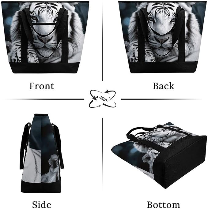 Insulated Shopping BagLarge Reusable Cooler Bags White Tiger Printed Foldable Shopping BagTravel Waterproof Shoulder Bag