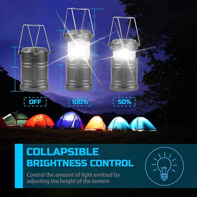 Lichamp LED Camping Lantern 4 Pack Battery Powered Flashlight for Power Outages Portable Collapsible Hanging Light Essential for Home Outdoor Emergency Lamp Survival Kit Gear for Hurricane Gray