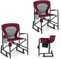 Goplus Outdoor Rocker Camping Chairs for Adults Portable Folding Chair w/Dual Springs Padded Back Cup Holder Storage Pocket Heavy-Duty Rocking Arm Chair for Beach Lawn Travel Fishing(2Wine)