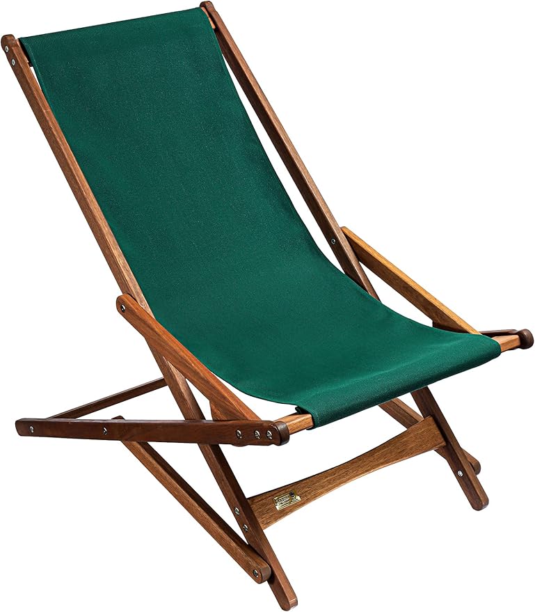 BYER OF MAINE Pangean Glider Chair – Folding Wood &amp Canvas Chair – Portable Outdoor Chair for Porch Patio or Beach in Forest Green