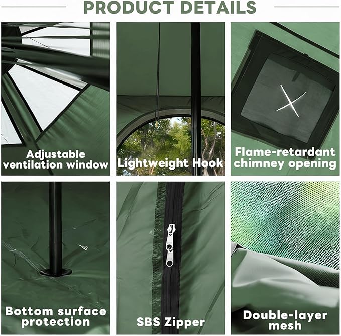 ShinHye 16.4ft Bell Tent for Glamping &amp Camping – Waterproof Canvas with Stove Jack Removable Floor &amp 8 Mesh Windows (Fits 6-8 People)