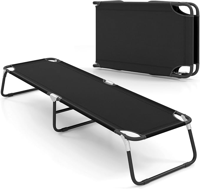 GYMAX Folding Camping Cot Portable Ultralight Compact Sleeping Cot Bed for Adults with Oxford Fabric for Outdoor Travel Backpacking Hiking Patio Home Office 330LBS (1 Black)