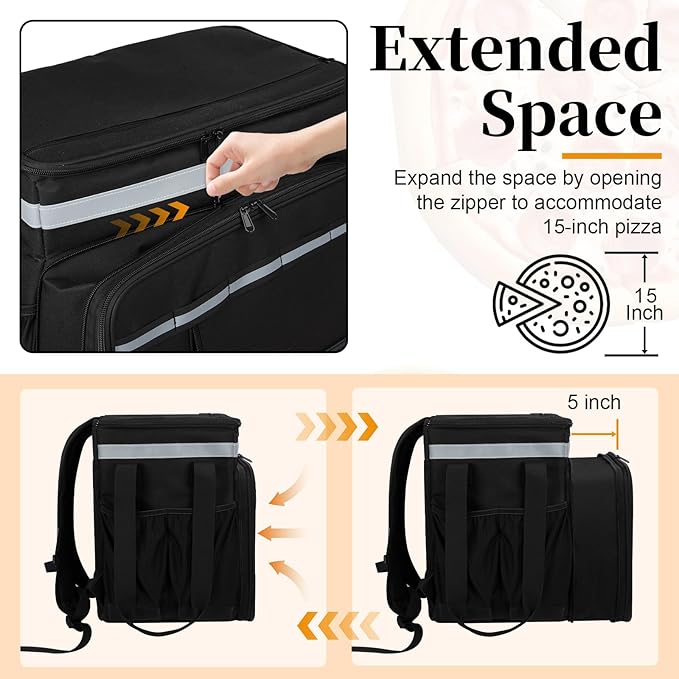 Food Delivery Backpack Expandable Delivery Backpacks for Hot/Cold with Reflective Strips and Cup Holder. Bike Delivery Bag Backpack Suitable for Uber Eats DoorDash and Camping
