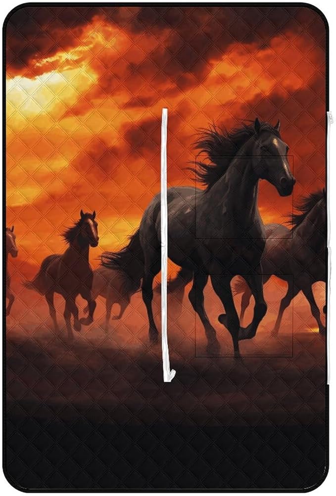 Zipper Horses Red Glowing Clouds Style Picnic Mat Suitable for Travel Camping Park Or Home Use