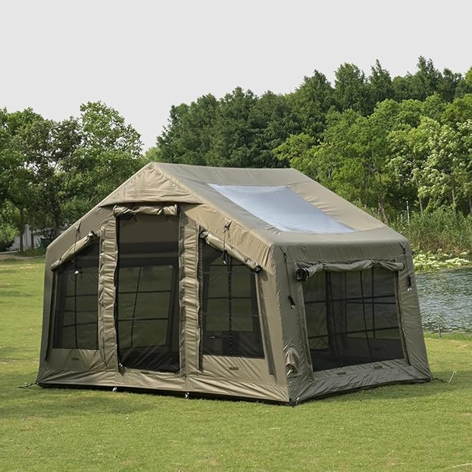TOMOUNT Inflatable Tent for Camping 3-5 Person Large Inflatable Cabin Tent with Skylight Hand Pump Stove Jack Air Tent Blow Up House for Luxury Family Camping
