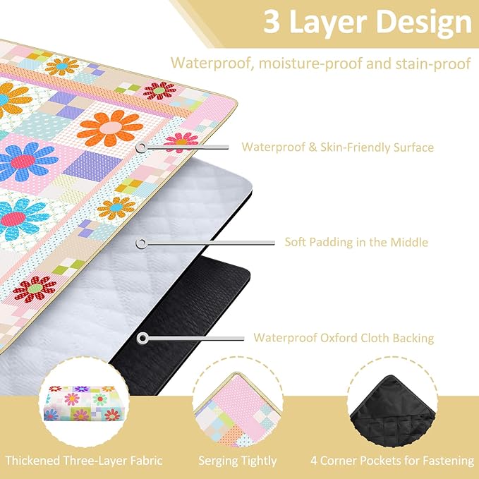 Daisy Picnic Blankets Waterproof Foldable 60″X80″ Packable Picnic Mat Sunflower Outdoor Blanket for Grass Large Beach Blanket Sandproof Picnic Accessories for Camping Music Festival Park Lawn Travel
