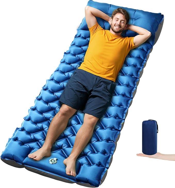 Inflatable Camping Mat Ultra-Lightweight Sleeping Pad with Built-in Pillow &amp Foot Pump Camp Pads for Backpackers Hikers &amp Outdoor Enthusiasts Easy to Carry Gifts