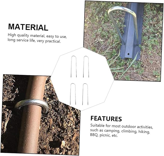 4Pcs Heavy Duty U Shape Steel Tent Stakes Durable Ground Nails for Camping Canopy Awning Easy to Use Fixing Tool for Secure Outdoor Setup